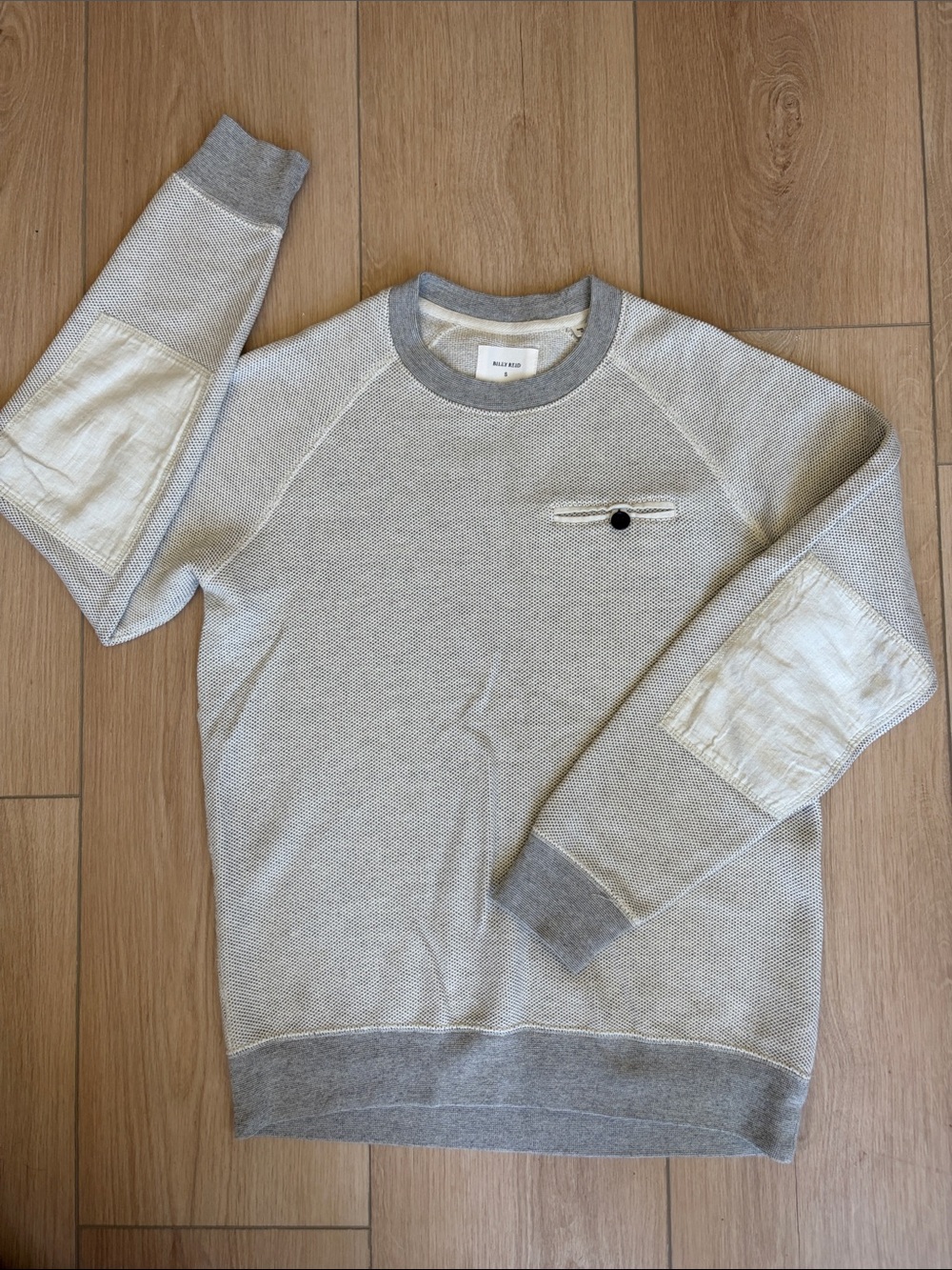 Billy Reid Tommy Crew White Gray Crewneck Sweater Sweatshirt SMALL